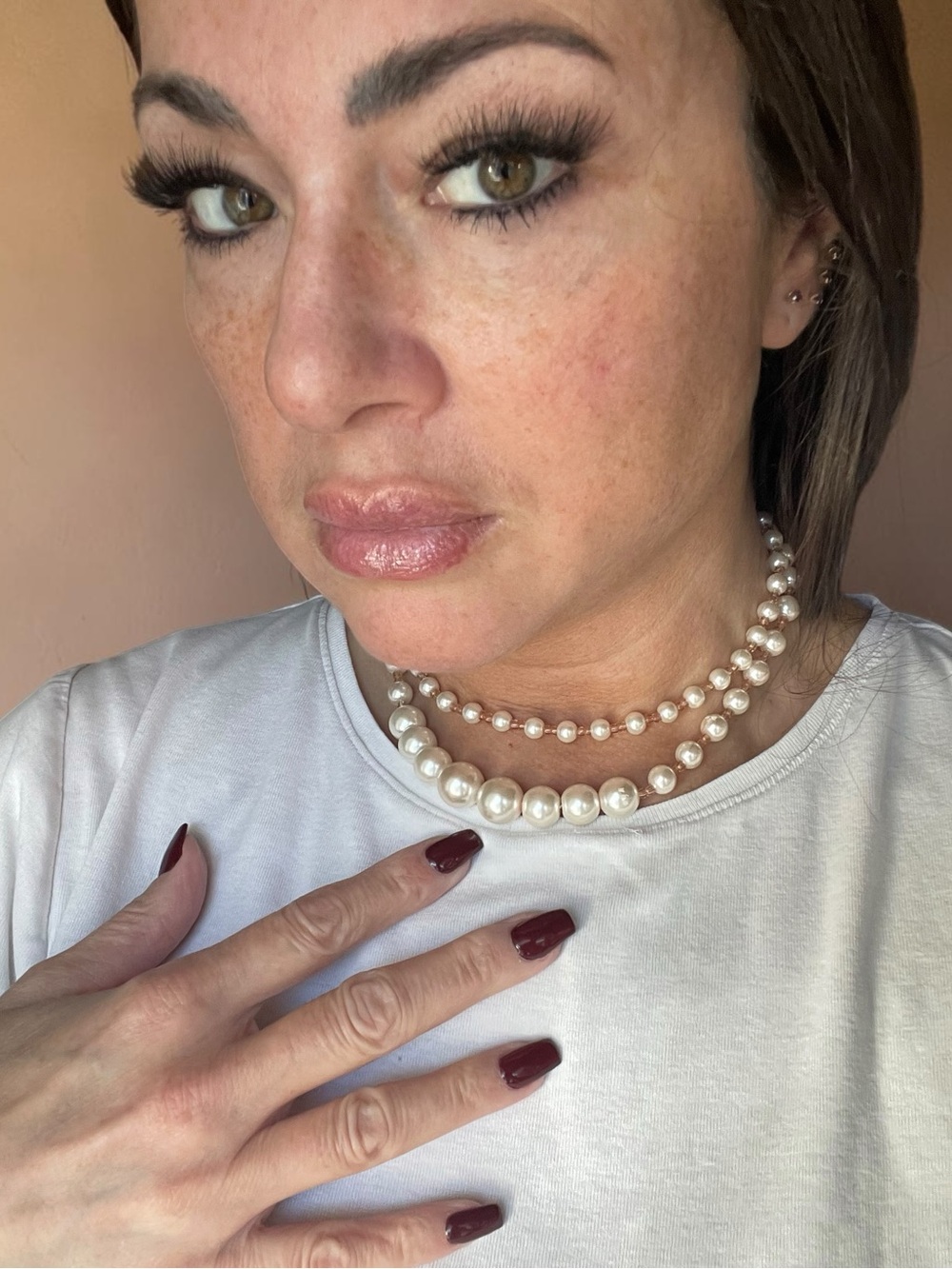 Elegant Cream Faux Pearl Double Strand Graduated Collar Necklace